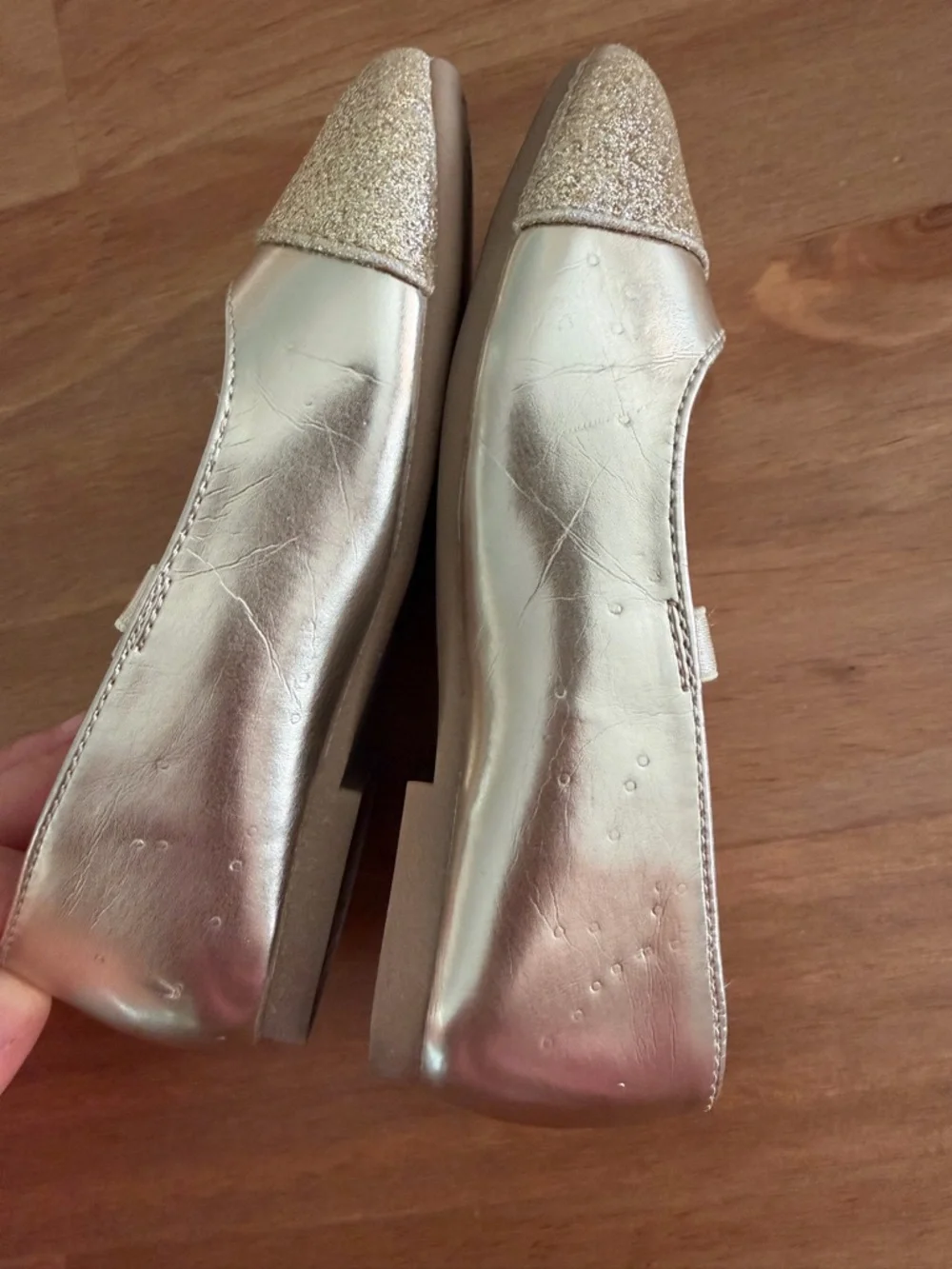Place Girls Gold Glitter Strap Dress Flats Size 9 - Picture 6 of 7